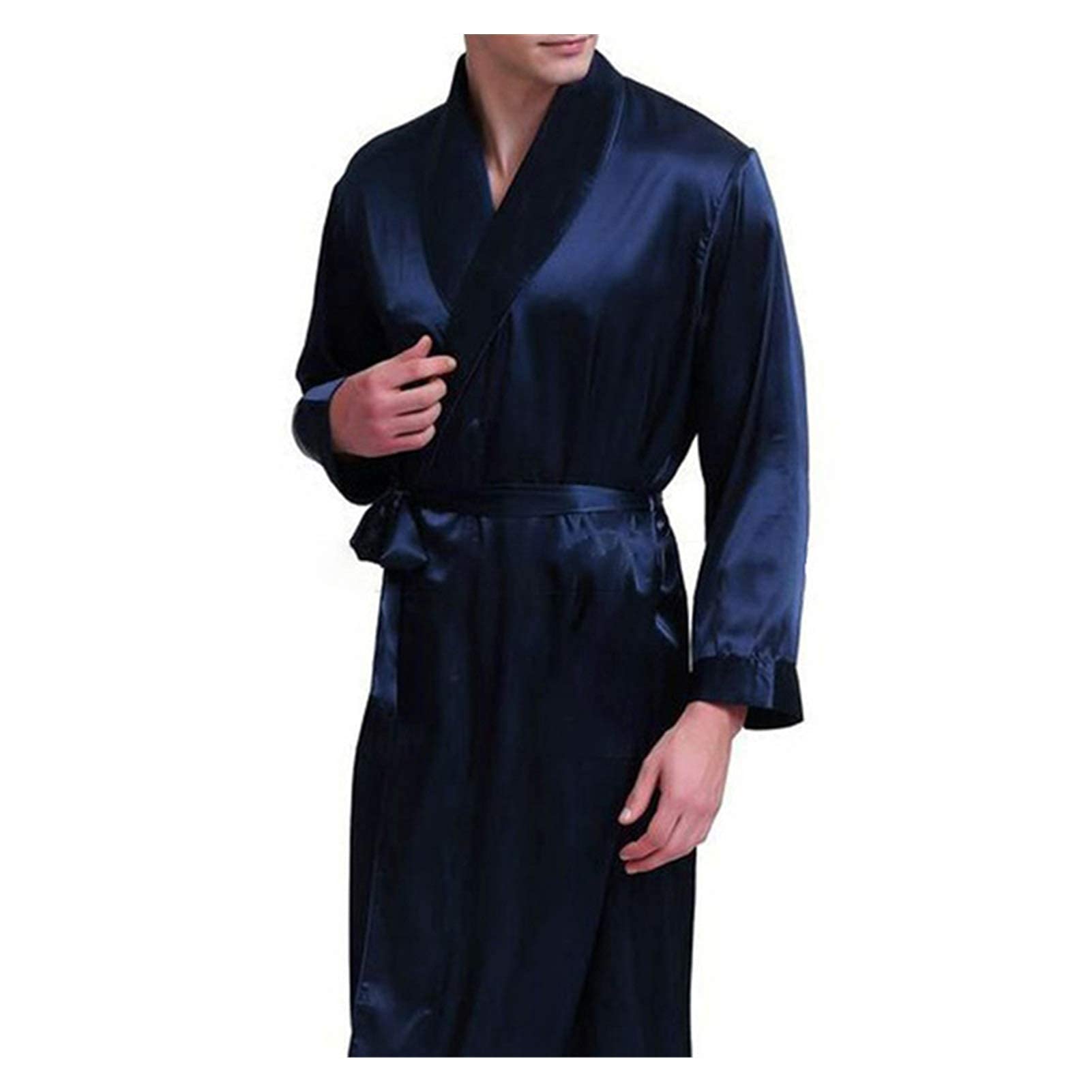 FZYE Bademantel Herren Nachtwäsche Sleep Home Sommer Seide Satin Lange Roben Sommer Wickel Bademantel Bademantel Nachthemd Pyjamas Atmungsaktiv Herren (Color : Blue, Size : X-Large)