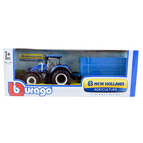 Bburago Maßstab: 1: 32 B18-44060 Sparset of a New Holland T7000 Farm Traktor und Anhänger (sortiert)