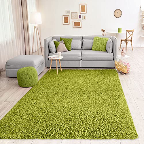 VIMODA Prime Shaggy Teppich Grün Hochflor Langflor Modern, Maße:120x170 cm