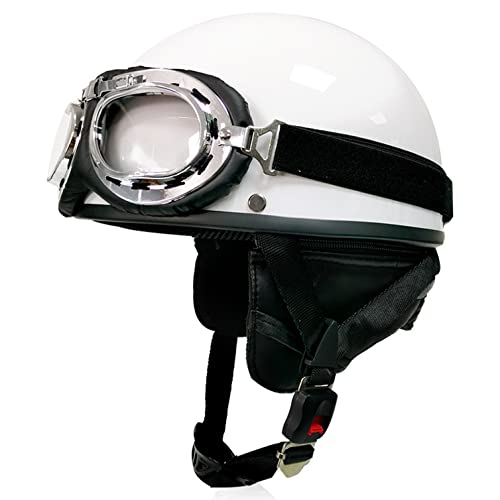 Retro Half Helm Mopedhelm ECE Zertifizierung,Halbhelme Halbschale Motorradhelm, Motorrad Leder Open Face Helm mit Brille für Fahrradroller Skateboard D,XL