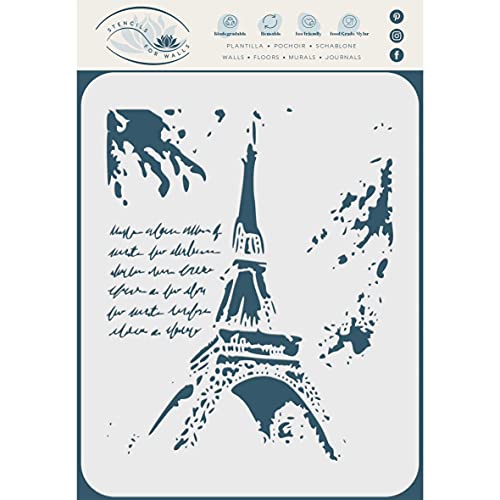 Eiffelturm-Schablone, 25,5 x 31,7 cm (L) – Landschaftsmaske Hintergrund Paris Wahrzeichen Script Schablonen für Malvorlage