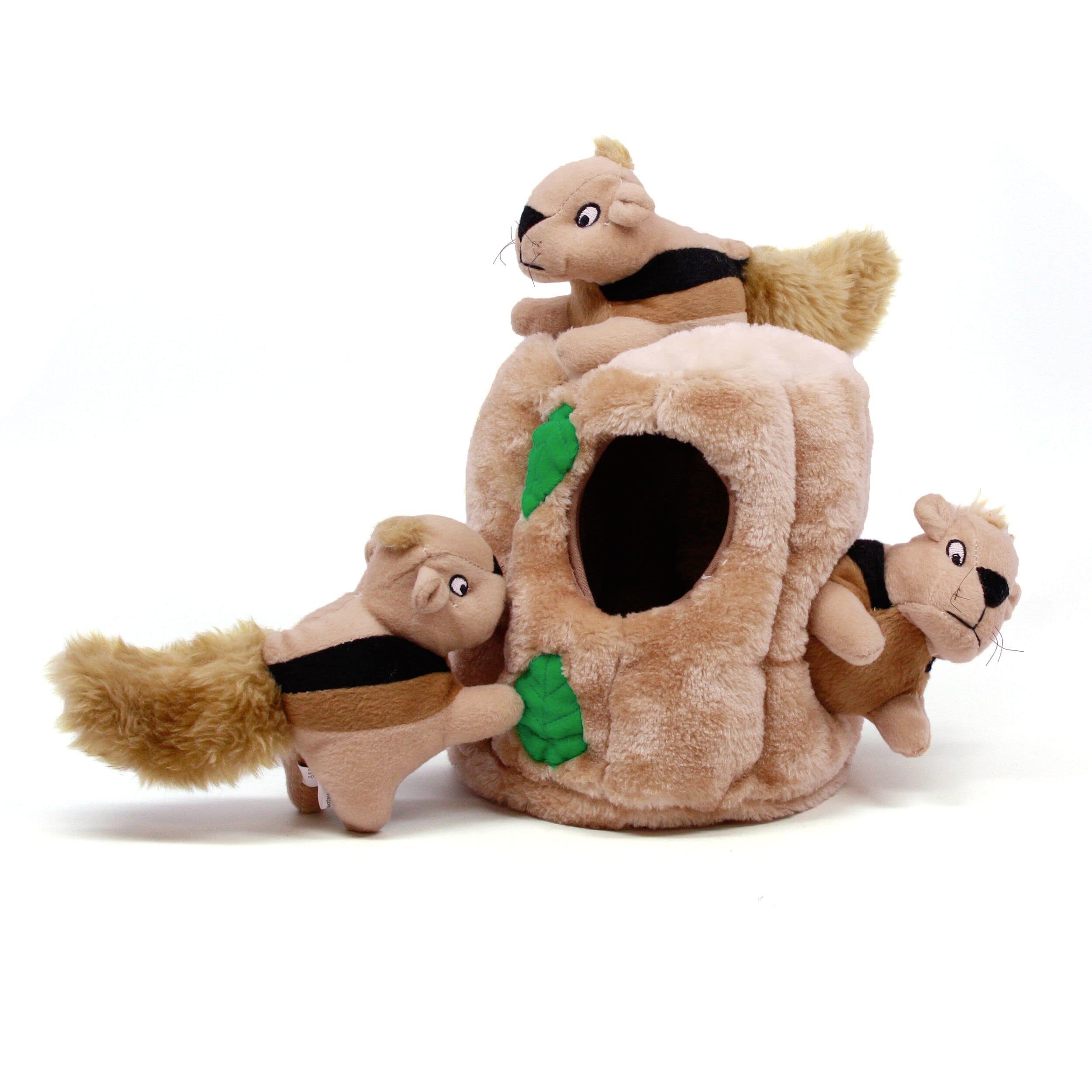 Outward Hound Kyjen 31003 Hide A Squirrel Plüsch Hundespielzeug Quietschspielzeug 4-teilig, Größe Jumbo, Braun