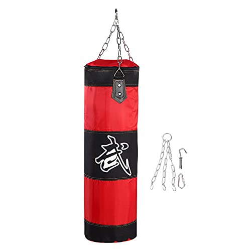 Boxsack Heavy Duty Boxsack mit Ketten für Boxtraining Fitness Sandsack(1m-Rot)