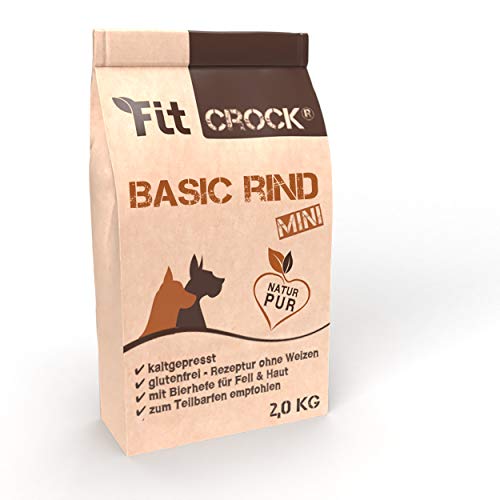 cdVet Naturprodukte Fit-Crock Basic Rind Mini 10 kg - Hund - Futter - artgerechte Ernährung - Teilbarf - glutenfrei - Übergewicht - empfindliche Hunde - entlastet Leber + Nieren - kaltgepresst -