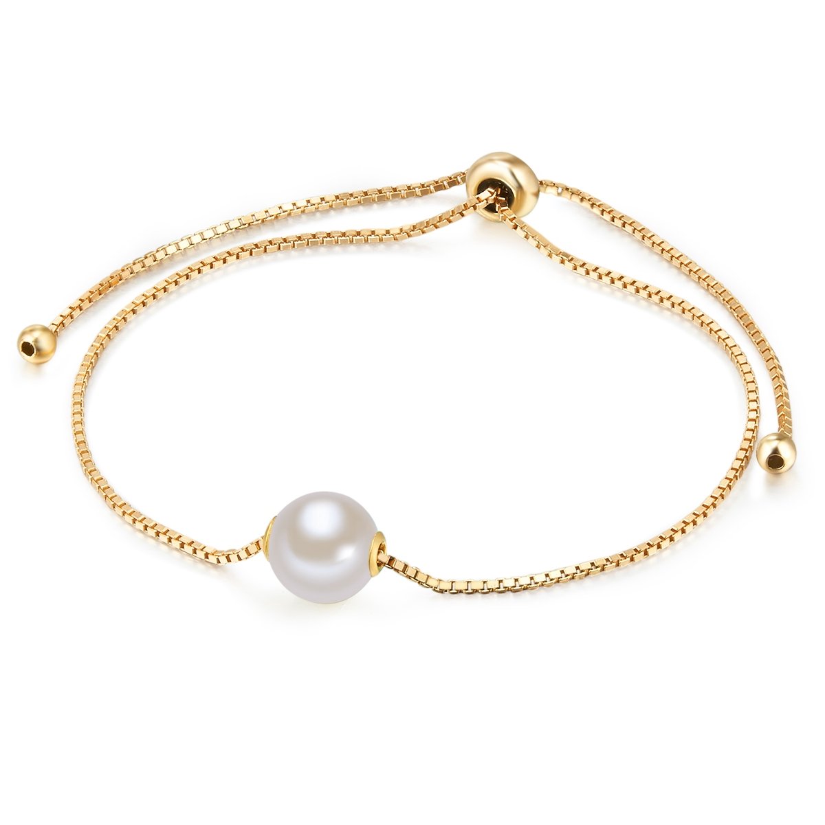 Valero Pearls Damen-Armband Sterling Silber gelbvergoldet mit Perlenanhänger mit Süßwasser-Zuchtperle weiß flexibel verstellbar 14 cm bis 22 cm - Perlen-Armband mit Perlen-Anhänger groß
