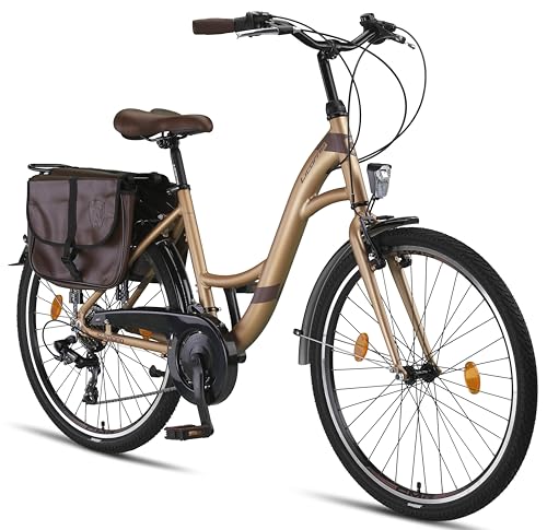 Licorne Bike Stella Plus Premium City Bike in 26 Zoll Aluminium Fahrrad für Mädchen, Jungen, Herren und Damen - 21 Gang-Schaltung - Hollandfahrrad (26 Zoll, Milchbraun)