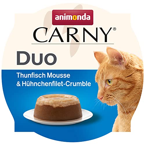 animonda Carny Adult Duo – Katzensnack mit Thunfisch Mousse und Hühnchenfilet-Crumble - Ergänzungsfuttermittel für ausgewachsene Katzen - Nassfutter für Katzen - ohne Zucker und Soja – 24 x 70g
