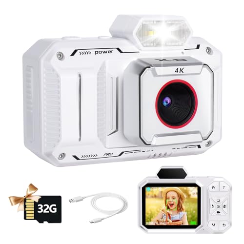 Mingfuxin Digitalkamera, 4K 48 MP Autofokus-Foto-Vlogging-Kameras mit 16X Digitalzoom und 32 GB Karte, Kompakte Wiederaufladbare Digital Kamera für Kinder, Mädchen, Jungen, Erwachsene, Anfänger