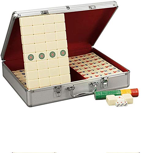 Suuim Mahjong-Set – Exquisite Aluminium-Geschenkbox, Produktion, Majong-Set Mah Jong Mah Jongg-Sets Majiang, großer/Kleiner Stil (blaues X) (beige X)