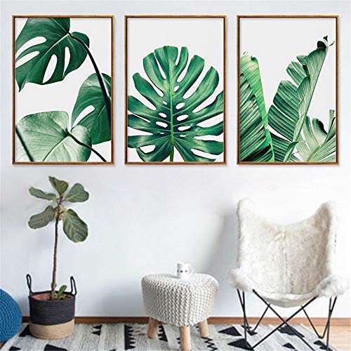 Nicole Knupfer 3-teiliges Poster-Set, Grüne Blätter Bilder Kunstdruck Wandbilder Dekoration für Wohnzimmer Schlafzimmer Modern Fine Art (ohne Rahmen) (E,50x70cm)