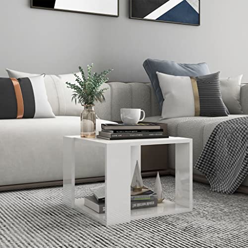 Couchtisch Wohnzimmer Tisch mit offenes Fach, Sofatisch Kaffeetisch Beistelltisch Loungetisch für Wohnzimmer Schlafzimmer, Hochglanz-Weiß 40x40x30 cm Holzwerkstoff