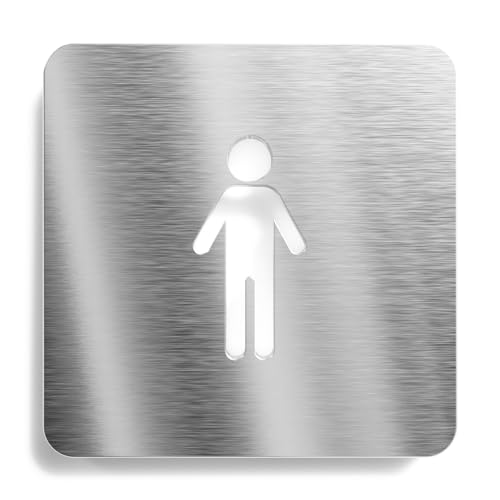 Urhome Herrentoilette Schild aus V2A Edelstahl - Laserschnitt Gravur Türschild - Hinweisschild für Wand Tür - Männer Herren WC Infoschild für Innen und Außen