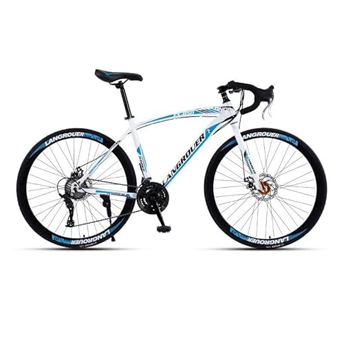 TiLLOw Rennrad 700C Räder, 21/24/27/30 Geschwindigkeit, Erwachsenenfahrrad, Herren- und Damen-Rennrad, Doppelscheibenbremse (Color : White-Blue, Size : 27-Speed_40MM)