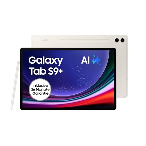 Samsung Galaxy Tab S9+ Android-Tablet, Wi-Fi, 256 GB / 12 GB RAM, MicroSD-Kartenslot, Inkl. S Pen, Simlockfrei ohne Vertrag, Beige, Inkl. 36 Monate Herstellergarantie [Exklusiv bei Amazon]