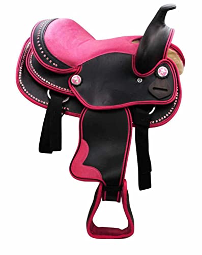 AMKA Pony/Shetty Westernsattel Pedro in pink mit Strasssteinen Steigbügel und Riemen, 10"