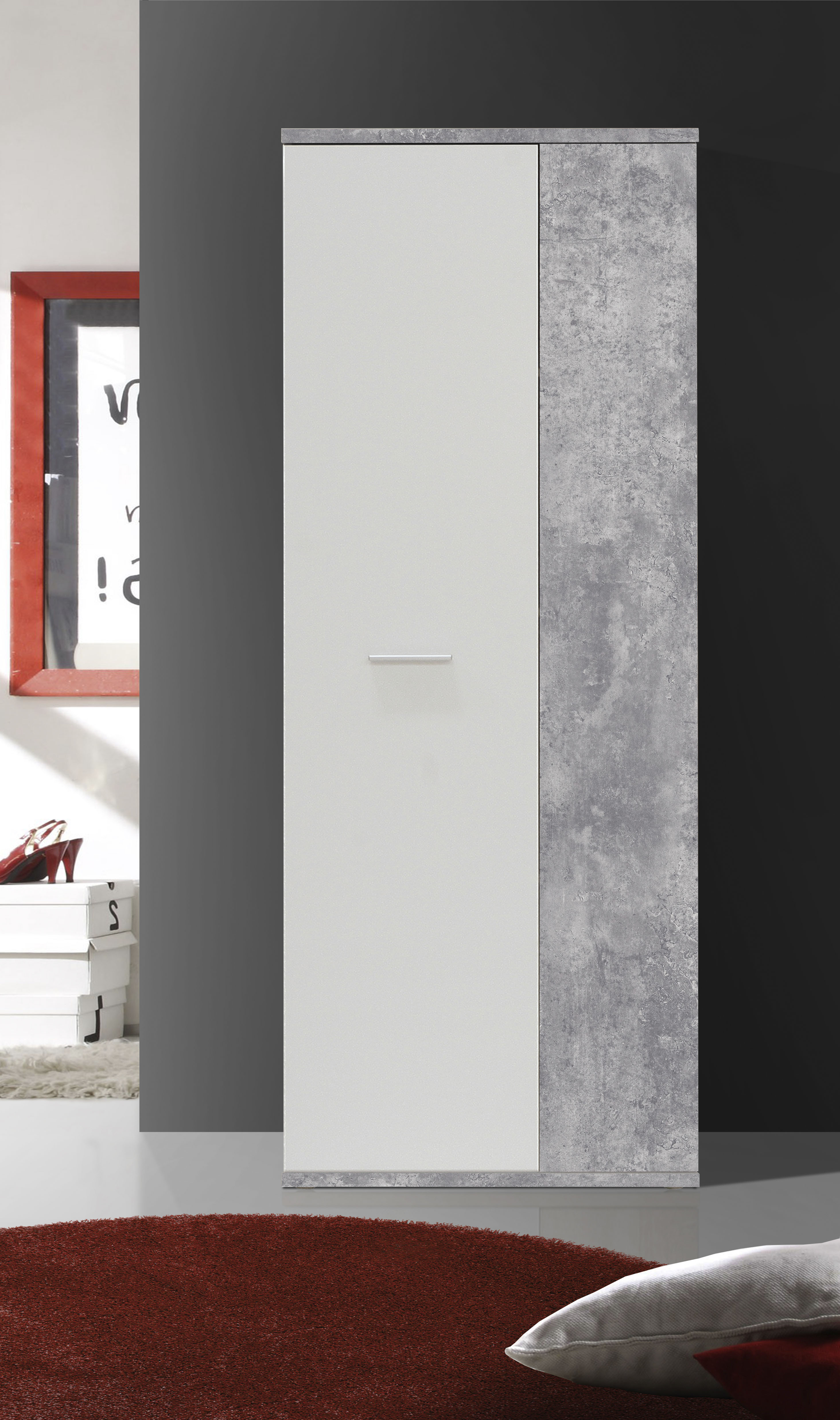 FORTE Schuhschrank, Holz, beton + Weiß, 68.90 x 34.79 x 179.1 cm