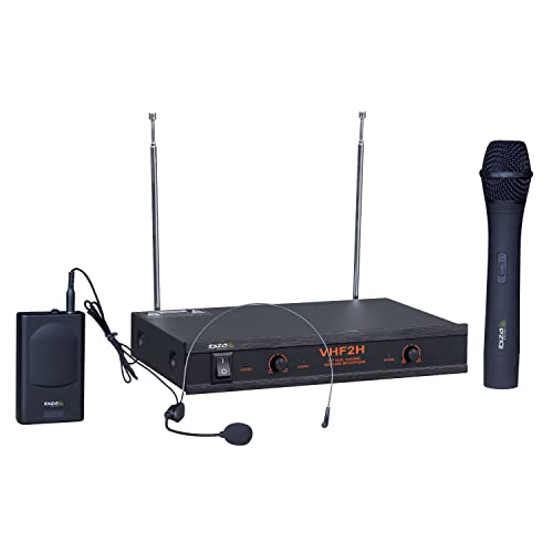 Ibiza - VHF2H - Drahtloses Mikrofonsystem mit 1 VHF-Handmikrofon, 1 VHF-Kopfbügelmikrofon und 1 Empfänger - 2 Kanäle 203.5 & 207.5MHz - Schwarz