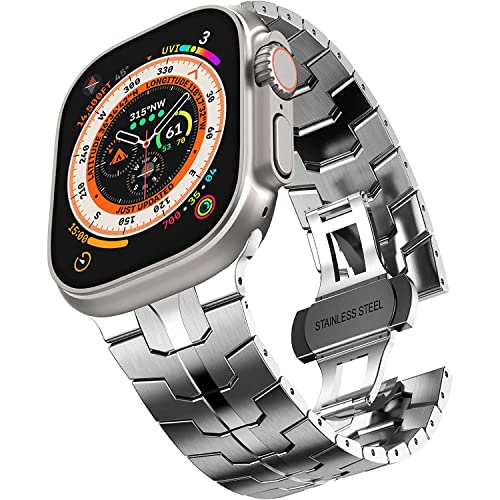 ArktisPro Armband kompatibel mit Apple Watch (Apple Watch Ultra mit 49 mm) (Series 7/8 mit 45 mm) (Series SE/6/5/4 mit 44 mm) (Series 3/2/1 mit 42 mm) Edelstahl Ersatzarmband Glieder-Kürzer (Silber)