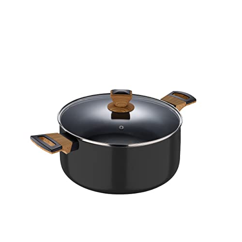 BERGNER Earth | Küchentopf 20 cm mit Deckel | Farbe Schwarz | Hergestellt aus gepresstem Aluminium mit ergonomischen Holzgriffen | Küchenhelfer | geeignet für alle Küchenarten