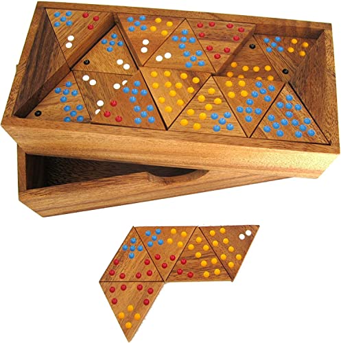 LOGOPLAY Tridomino Jumbo - extra große Spielsteine Kantenlänge 8cm - für Senioren - Triomino - Dreieck-Domino - Legespiel - Gesellschaftsspiel aus Holz mit farbigen Punkten
