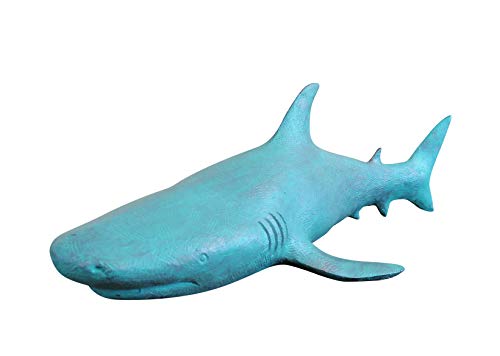 MichaelNoll Hai Haifisch Fisch Dekofigur Statue Skulptur Polyresin Modern - Maritime Deko für Wohnung Holz-Optik Grün - Dekoration für Wohnzimmer, Schlafzimmer oder Badezimmer - 41,5x18,5x13H cm