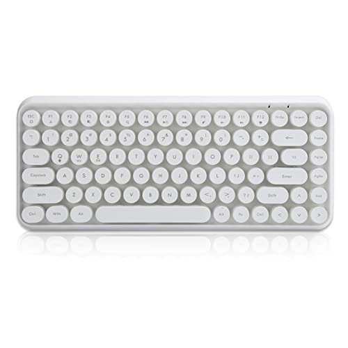 T opiky Kabellose Bluetooth-Tastatur, Tragbare 84-Tasten-Schreibmaschine Retro-Runde Tastenkappen Gaming-Tastatur, Perfekt für Zuhause/Schule/Büro/Reise/(Weiß)