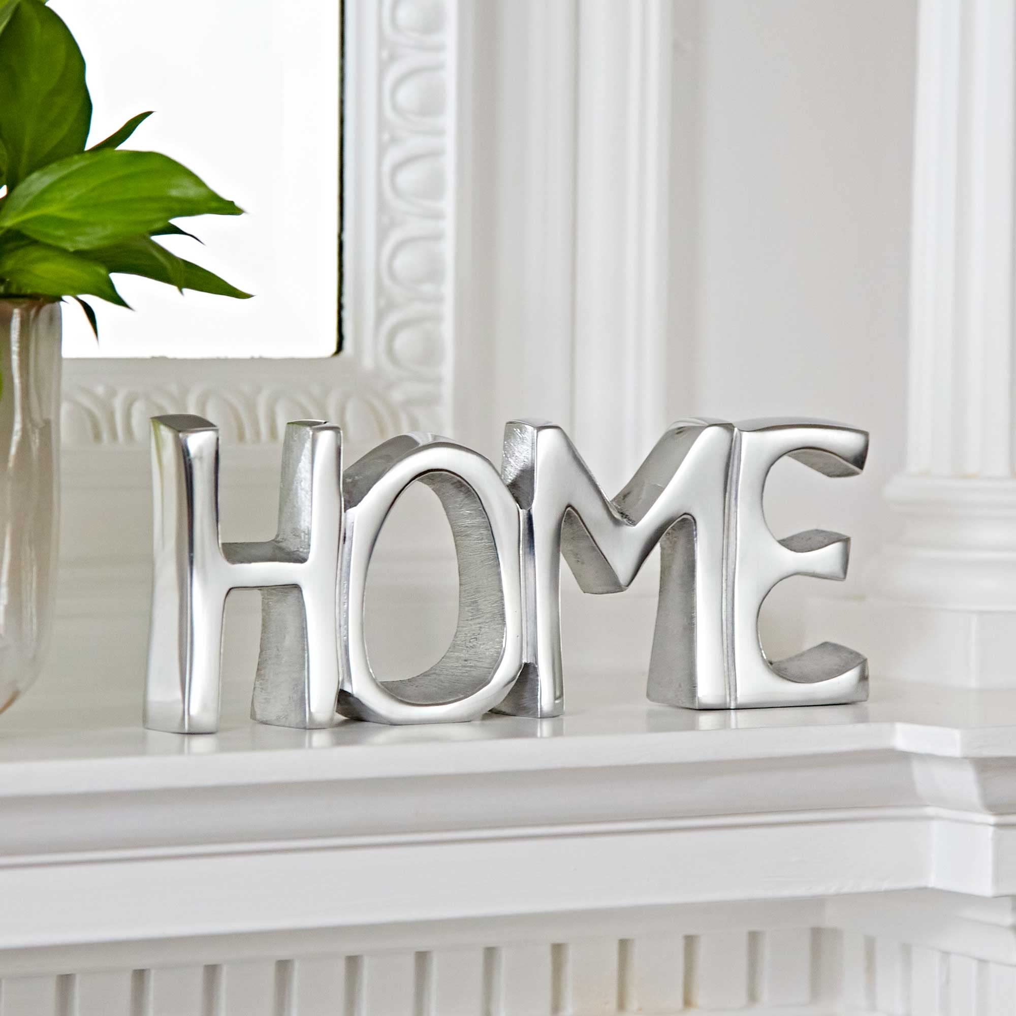 Hochrecyceltes Papierschild 'Home' aus Metall | 22 cm x 8 cm | Fair gehandelt & handgefertigt | New Home Decor Geschenk Kaminsims Metall Ornament