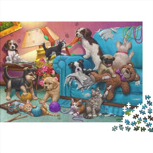 Naughty Puppy 500 Stück Puzzle Kunst Geschenke Flexible Mischievous Cat Denksportaufgaben Handgemachtes DIY Eltern-Kind-Erziehung Geeignet Für Teenager 500pcs (52x38cm)