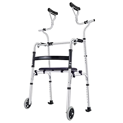 Zusammenklappbarer Rollator mit Sitz und Achselstütze, leichte tragbare mobile Gehhilfe für ältere/behinderte Menschen, höhenverstellbare Stehhilfe