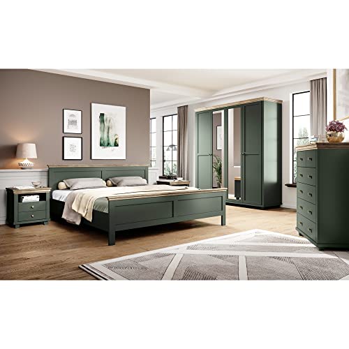 Lomadox Schlafzimmer Komplett Set grün Landhausstil Doppelbett Liegefläche 180 x 200 cm, in grün mit Lefkas Eiche Nb.