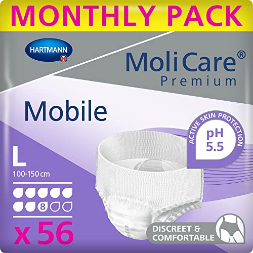MoliCare Premium Mobile 8 Tropfen (ehemals MoliCare Mobile Super), Karton (4x14 Stk.), DISKRETER VERSAND, Inkontinenz-Pants für Damen/Herren bei starker Inkontinenz (L)
