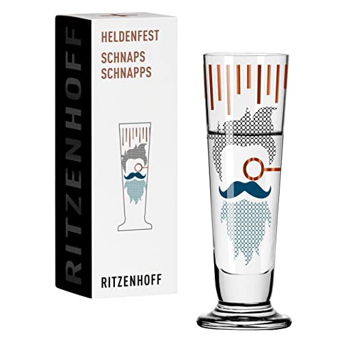 Ritzenhoff 1061010 Schnaps-Glas 40 ml – Serie Heldenfest, Motiv Nr. 10 Barber rund und mehrfarbig Made in Germany, Kupfer, Türkis, Blau, Schwarz