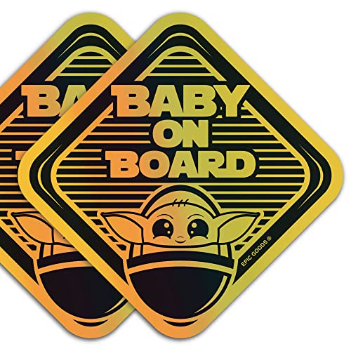 EPIC Goods Cute Baby On Board Große holografische Aufkleber [2er-Pack] Baby-Geschenk-Set – Sicherheitsschild für Autofenster, LKW, Van, Stoßstange, Laptop, Flasche, Fahrrad (holografisches Gelb)