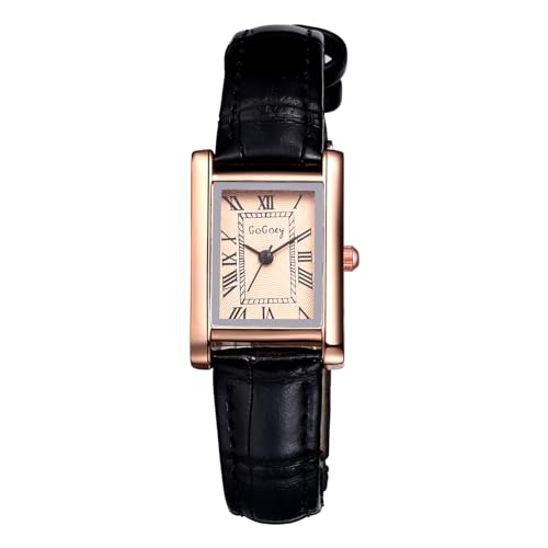 Lancardo Kleine Armbanduhr für Damen: Analog, Quarz, quadratisch, Lederband, römische Ziffern, zierliche Uhren für Damen