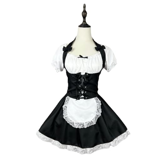 WSZJLN Japanisches, weiches, tief ausgeschnittenes Dienstmädchen-Outfit, kurzärmeliges Loli-Dienstmädchen-Kleid, Cosplay, zweidimensionales Dienstmädchen-Outfit, Schwarz, L