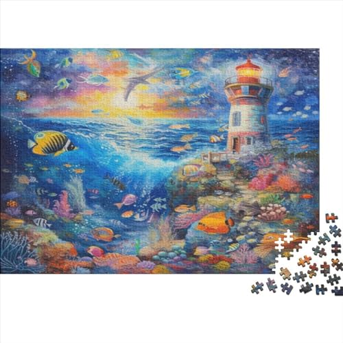 Puzzles Für Erwachsene 1000 Teile Lighthouse and Colorful Fish Puzzles Als Geschenke Für Erwachsene 1000pcs (75x50cm)