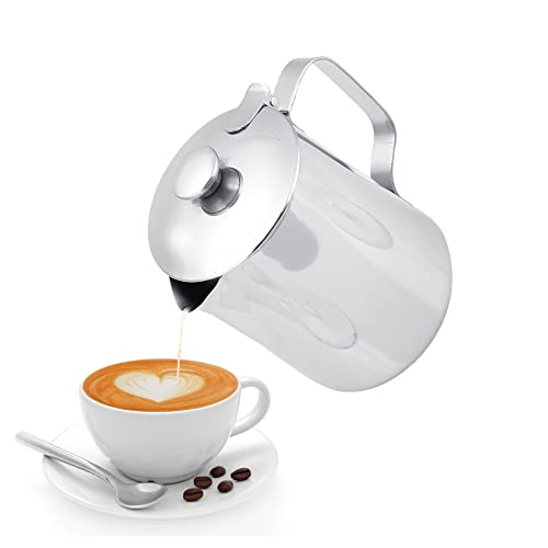 Eboxer Edelstahl Kaffeetasse Becher Milch Aufschäumen Kanne mit Deckel für Latte Coffee Art. für Café,Restaurant,Haus usw.(600ml)