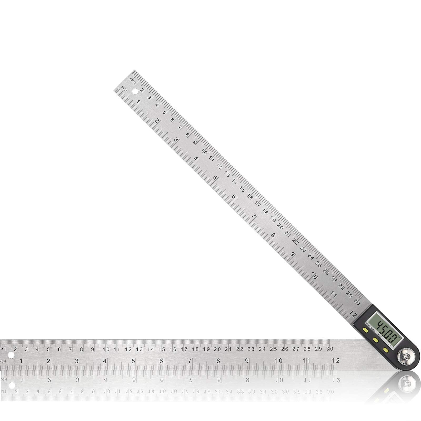 Digital Angle Finder Winkelmesser 12 Zoll / 300 mm Edelstahl Elektronisches Winkellineal mit Nullstellung Zurücksetzen des LCD-Displays für Holzbearbeitung Konstruktion Reparatur usw.