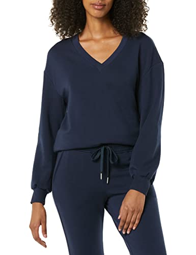 Amazon Aware Damen Lockeres Fleece-Sweatshirt mit V-Ausschnitt, Marineblau, XXS