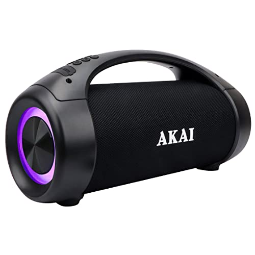 AKAI Boombox Soundblaster Ghettoblaster Bluetooth Lautsprecher Wasserdicht IPX5, 50W Bluetooth Box Tragbar Kabellos Stereo Sound, LED-Lightshow, A2DP Bluetooth 5.0 Speaker für Indoor Outdoor & Party