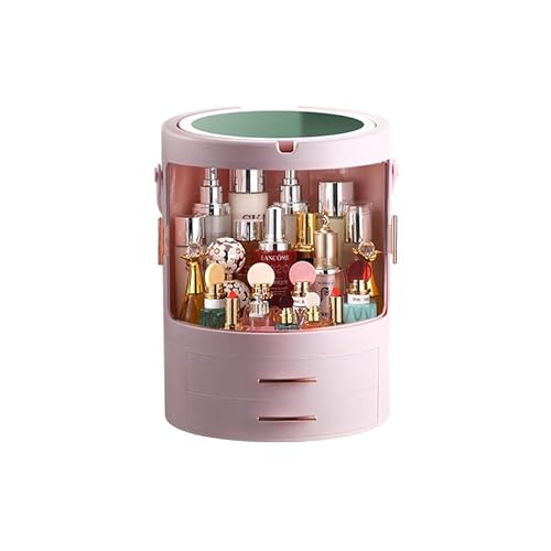 Net Red Cosmetic Storage Box with Mirror Integrated Desktop Dustproof Large Capacity Rotating Skin Care Product Shelf