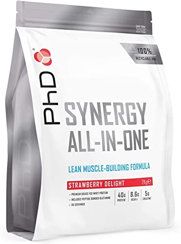 PhD Nutrition Synergy Protein Pulver, All-in-One Post Workout Pulver, 36g Protein, enthält Kreatin, BCAAs & Vitamine, unterstützt Muskelaufbau, 2kg Beutel (30 Portionen) mit Erdbeerkuchen Geschmack