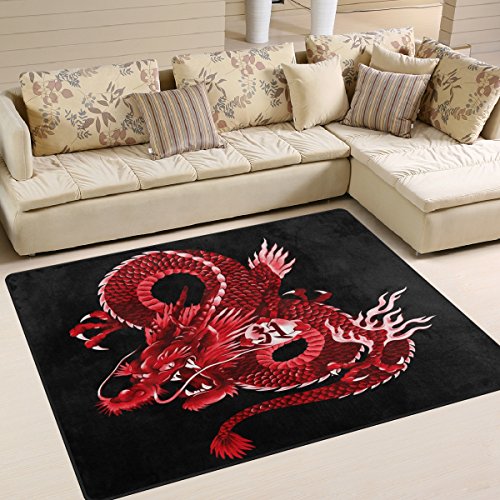 Use7 Teppich, japanischer Drachen-Motiv, f¨¹r Wohnzimmer, Schlafzimmer, Textil, Mehrfarbig, 203cm x 147.3cm(7 x 5 feet)