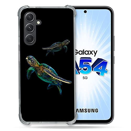 Cokitec Schutzhülle aus Hartglas für Samsung Galaxy A54 5G, Motiv Schildkröte, Schwarz, Mehrfarbig