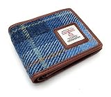 Harris Tweed Herren-Geldbörse, dreifach faltbar, blau kariert, 12cm x 10 cm x 3cm, Klassisch