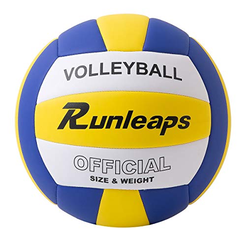 Runleaps Volleyball, wasserdicht, für drinnen und draußen, für Strandspiel, Fitnessstudio, Training, offizielle Größe 5 (Gelb-Weiß-Blau)