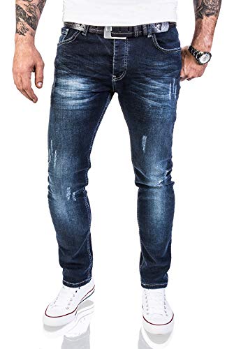 Rock Creek Designer Herren Jeans Hose Stretch Jeanshose Basic Slim Fit [RC-2118 - Night Blue - W38 L30]