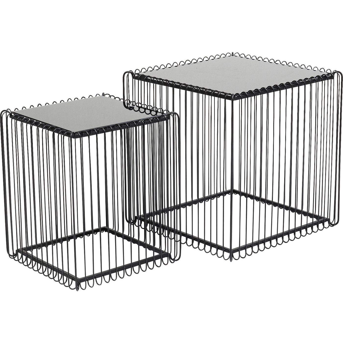 Kare Design Beistelltisch Wire Square Schwarz 2er Set, moderner Glastisch, großer Beistelltisch, Kaffeetisch, Nachttisch, 45x45,5x45,5cm