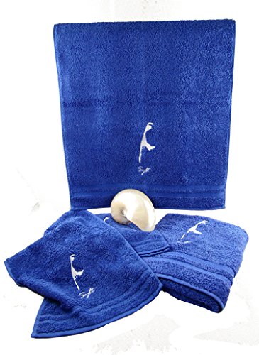 osters muschel-sammler-shop Hochwertige - Flauschige und saugfähige Baumwoll-Handtücher in royal-blau mit weißer Sylt Stickerei - Exclusiv (Duschtusch 67x140)