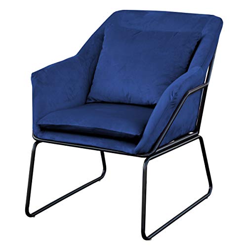 SVITA Josie Sessel gepolstert Beistellsessel Lounge Couch Einzelsofa Relaxsessel Seat Fernsehsessel Stoff inkl. Kissen Stuhl Samt (Blau, Samt)